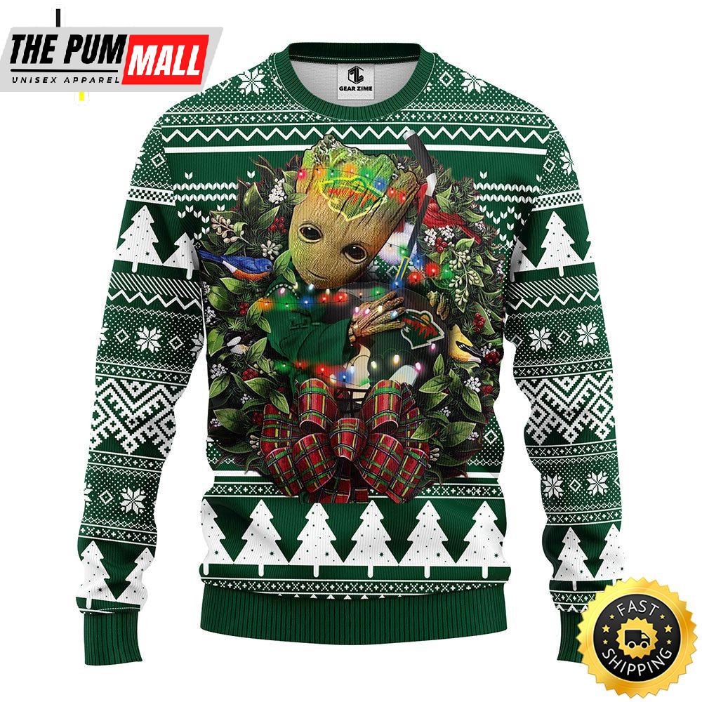 NFL Minnesota Wild Groot Hug Christmas Ugly Sweater