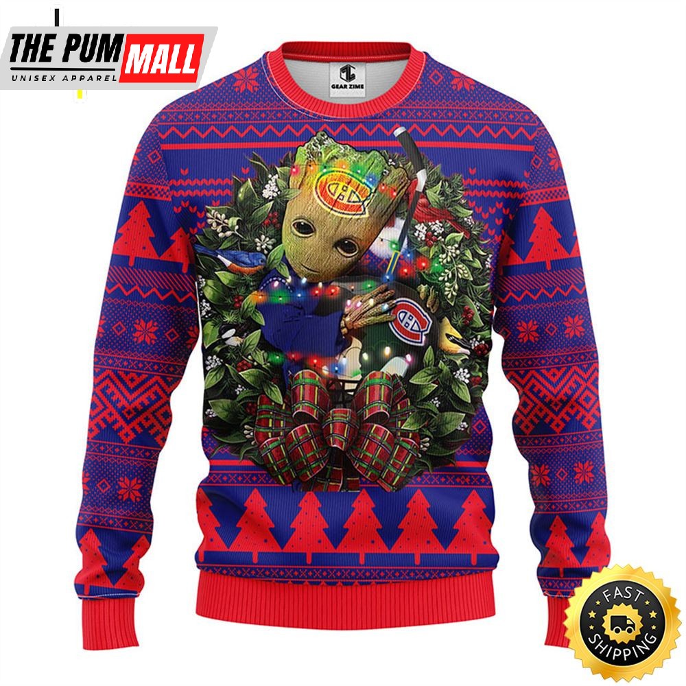 NFL Montreal Canadians Groot Hug Christmas Ugly Sweater