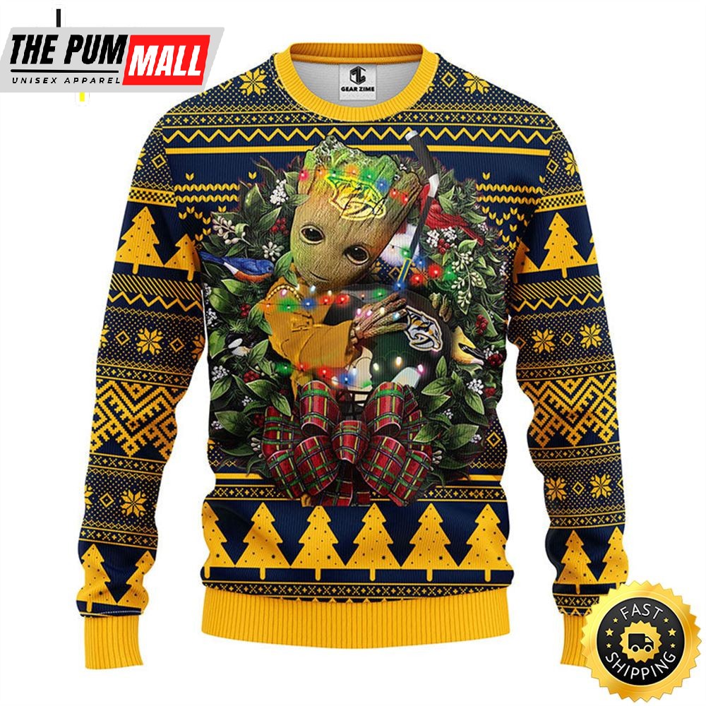 NFL Nashville Predators Groot Hug Christmas Ugly Sweater