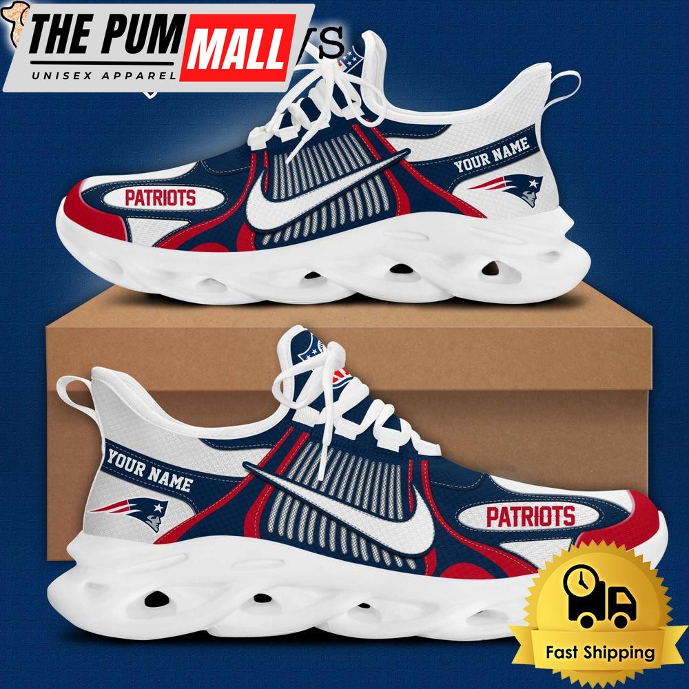 NFL New England Patriots Blue White Stripes Logo Custom Clunky Max Soul Shoes
