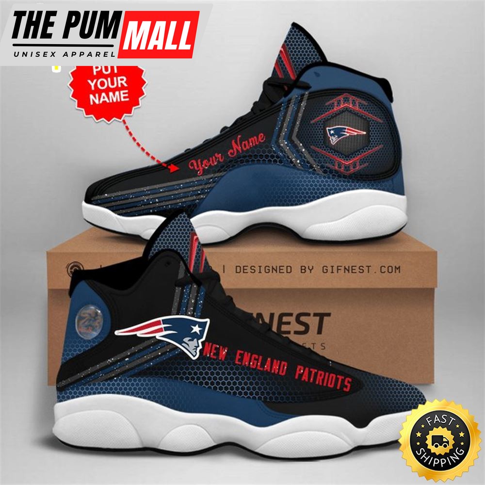 NFL New England Patriots Custom Name Black Navy Blue Air Jd 13 Shoes
