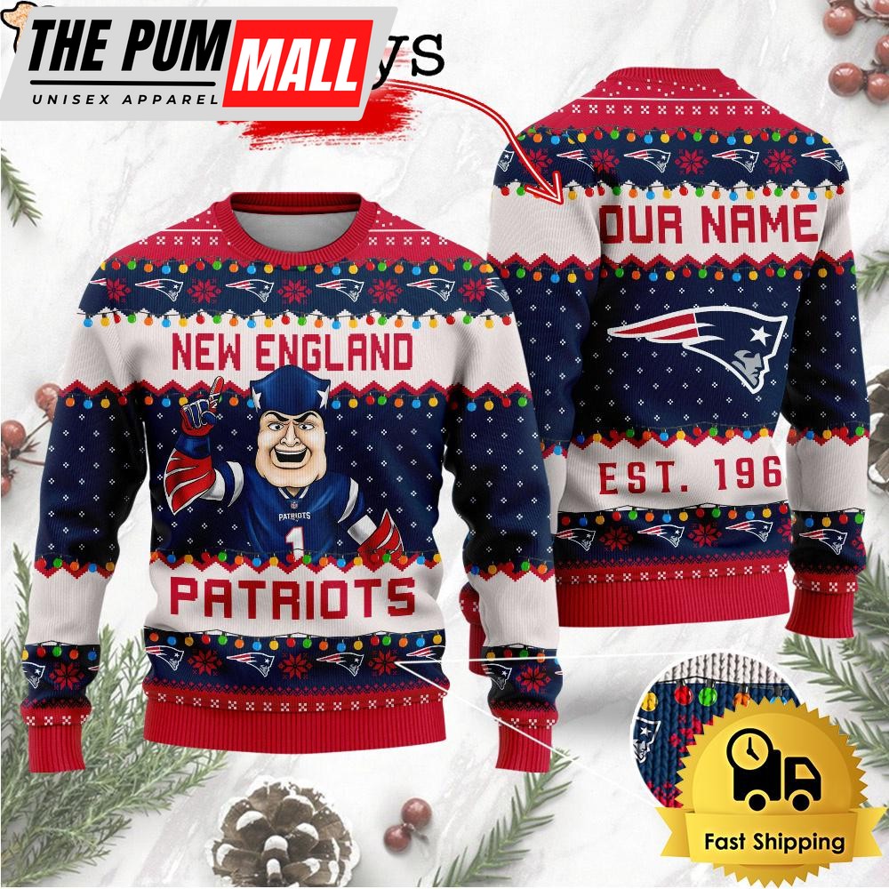 NFL New England Patriots Cute Mascot Custom Ugly Christmas Sweater