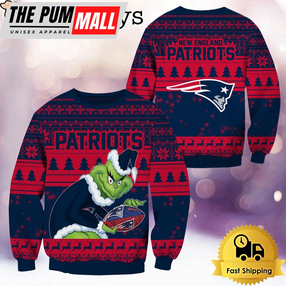 NFL New England Patriots Grinch Custom Name Ugly Christmas Sweater