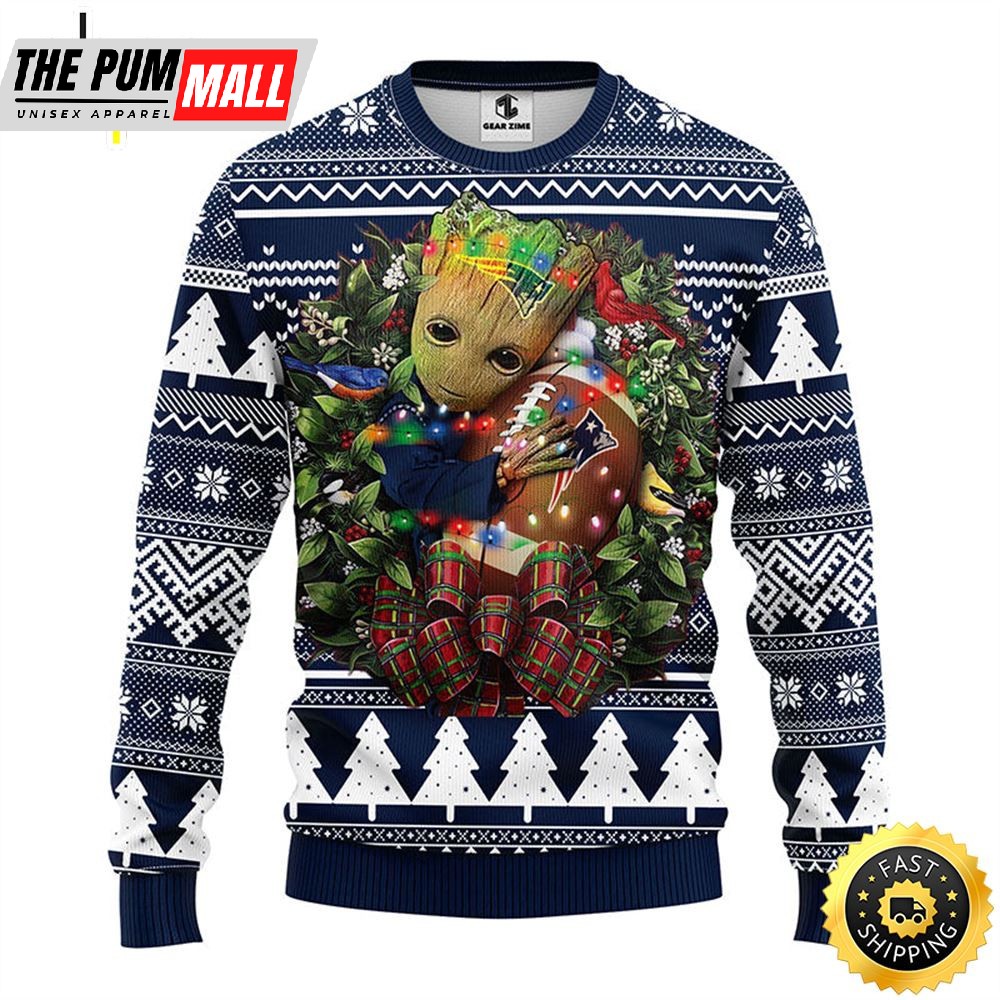 NFL New England Patriots Groot Hug Christmas Ugly Sweater