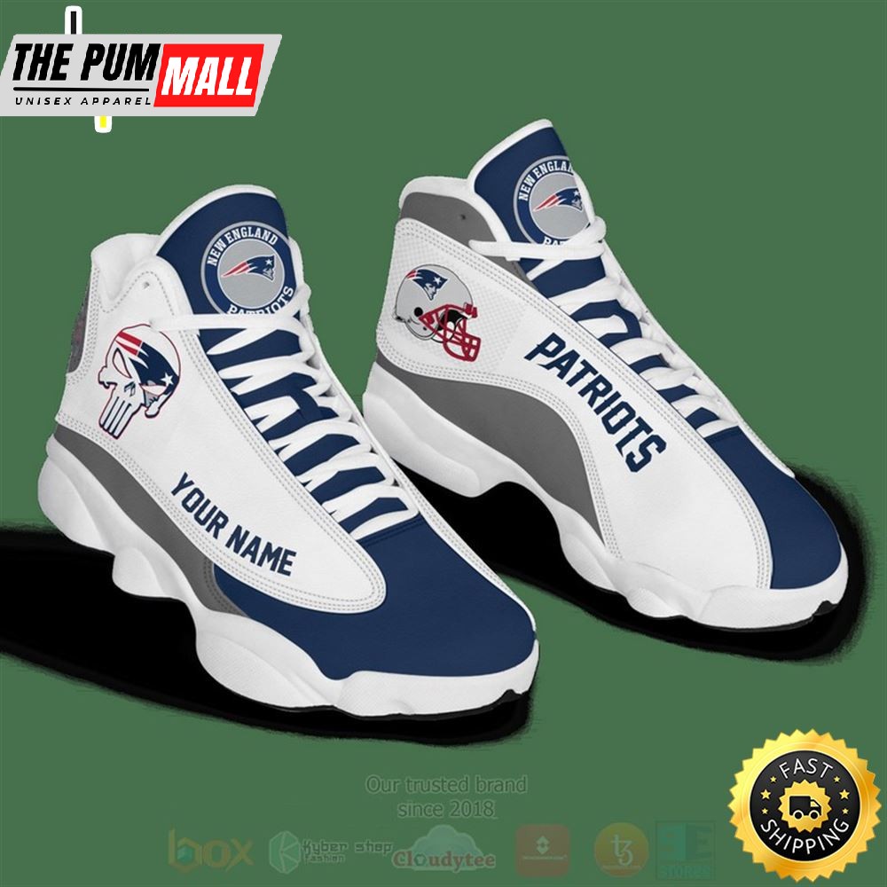 Nfl New England Patriots Punisher Skull Custom Name Air Jd 13 Shoes