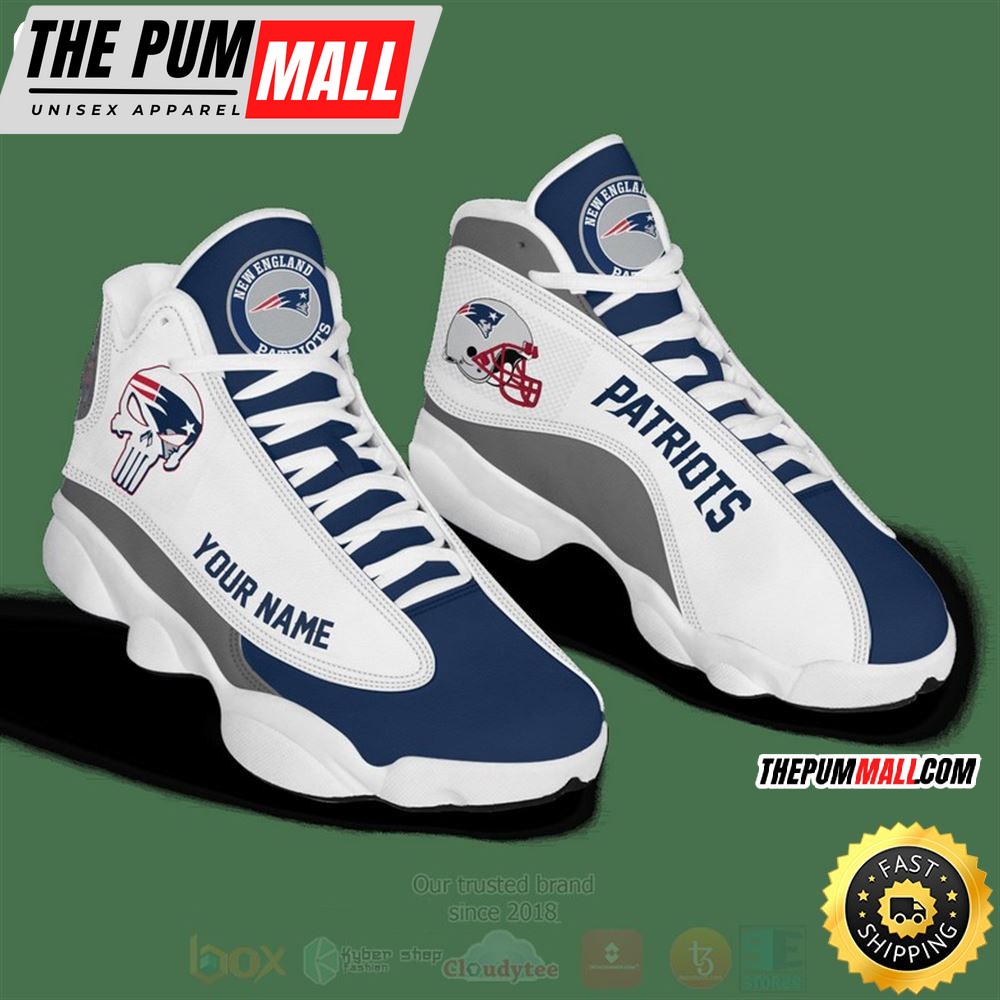 Nfl New England Patriots Punisher Skull Custom Name Air Jd 13 Shoes