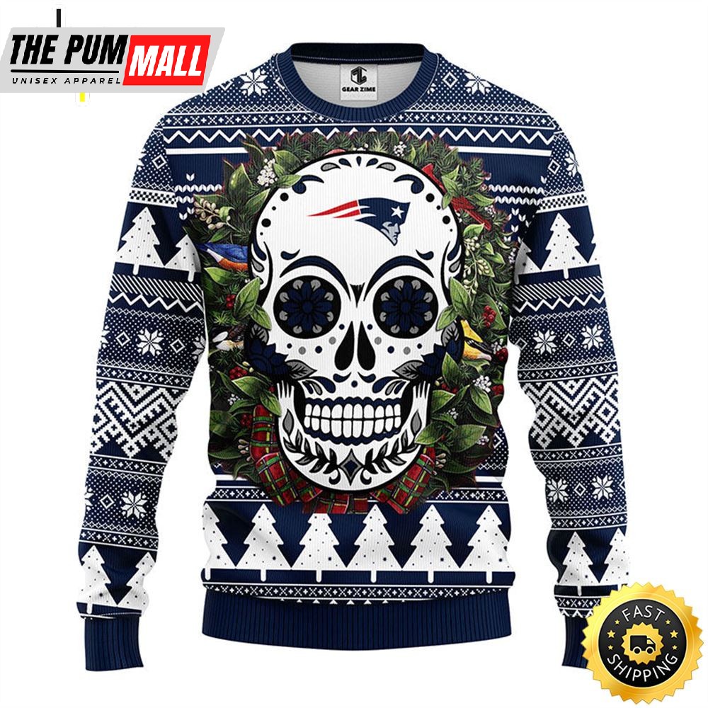 NFL New England Patriots Skull Flower Ugly Christmas Ugly Sweater