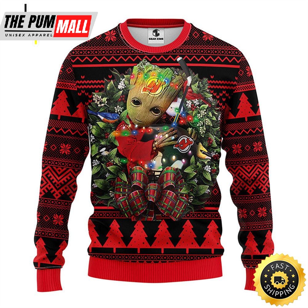 NFL New Jersey Devils Groot Hug Christmas Ugly Sweater
