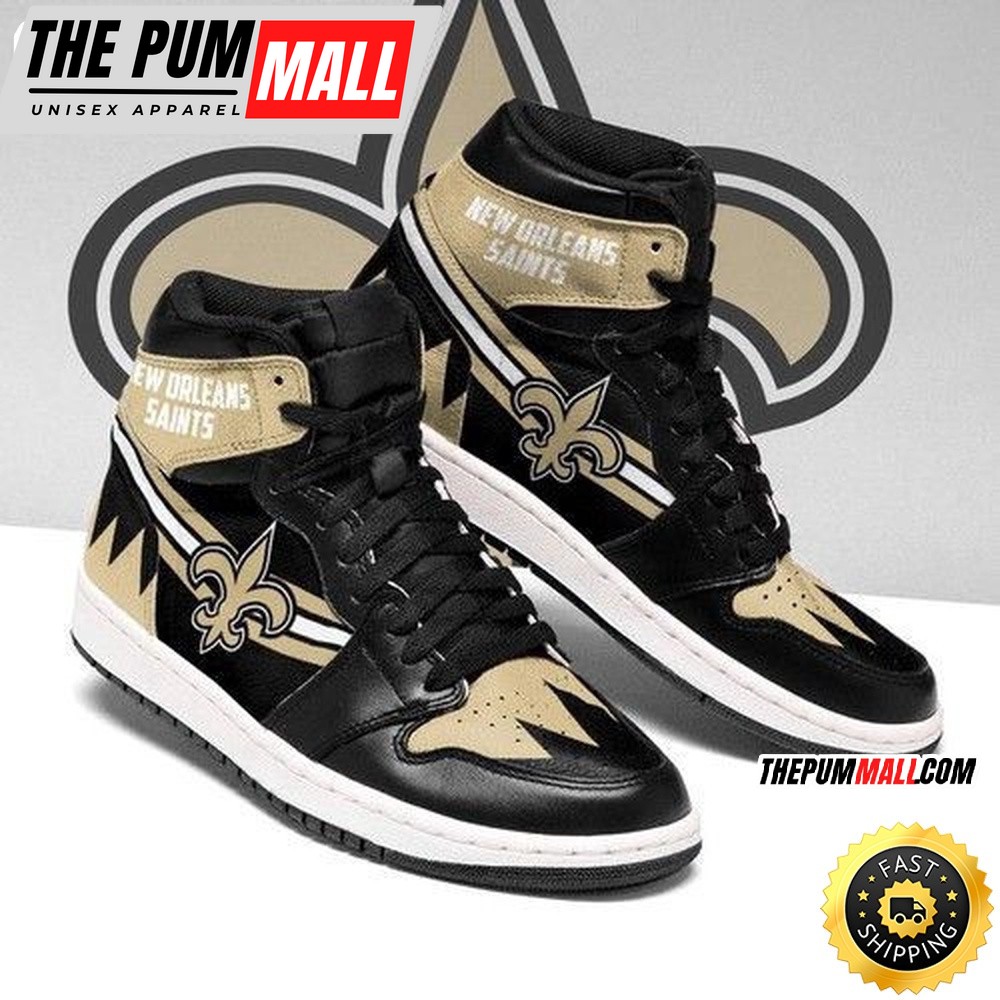 NFL New Orleans Saints Black Golden Logo Air Jd 1 High Sneakers