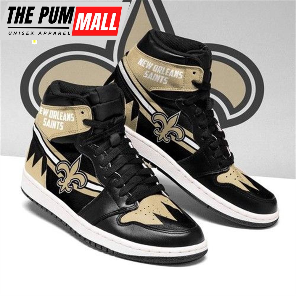 NFL New Orleans Saints Black Golden Logo Air Jd 1 High Sneakers