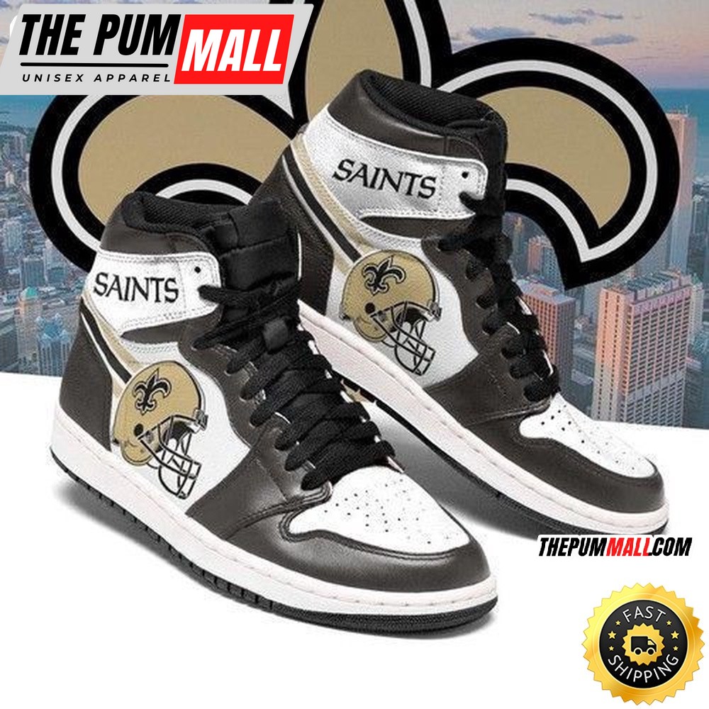 NFL New Orleans Saints Black White Helmet Air Jd 1 High Sneakers
