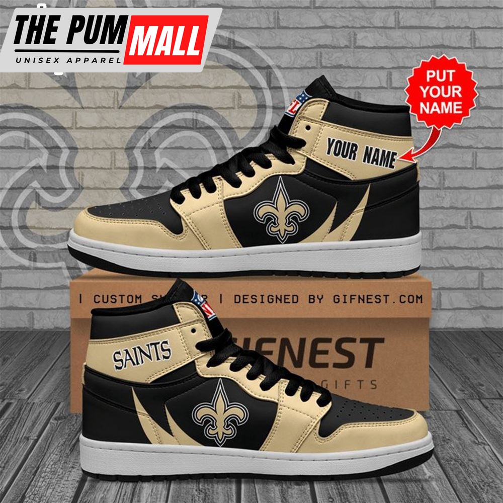 NFL New Orleans Saints Custom Name Golden Black Fire Air Jd 1 High Sneakers