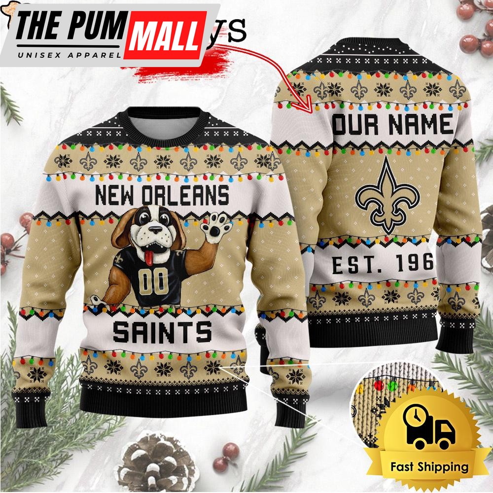 NFL New Orleans Saints Cute Mascot Custom Ugly Christmas Sweater