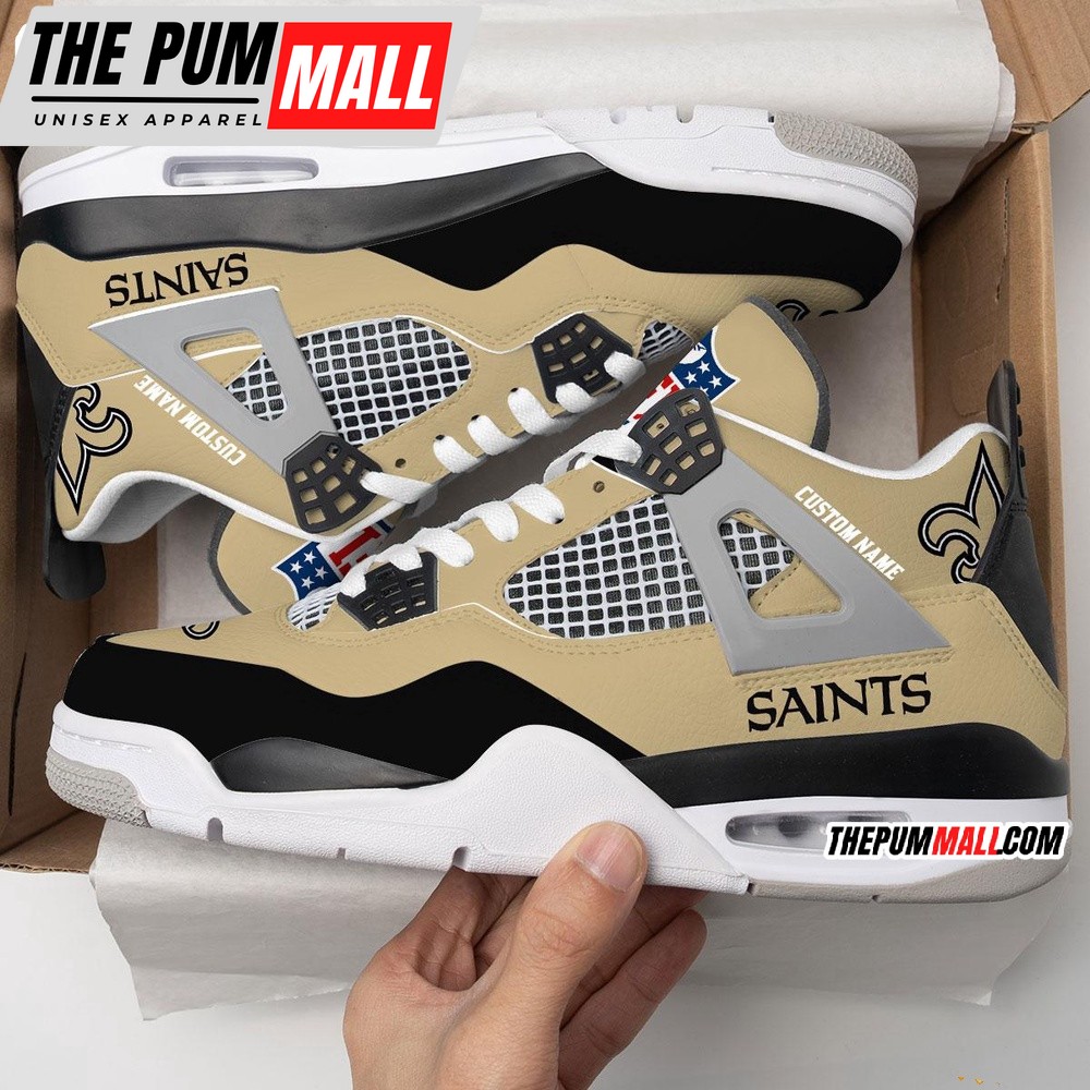 NFL New Orleans Saints Football Team Air Jd 4 Shoes, Personalized AJ4 Sneaker