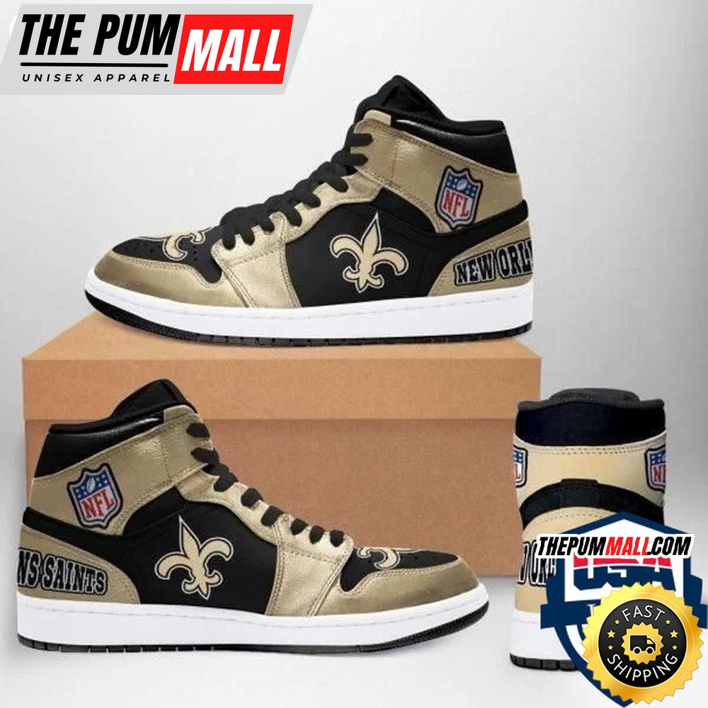 NFL New Orleans Saints Golden Black Logo Air Jd 1 High Sneakers