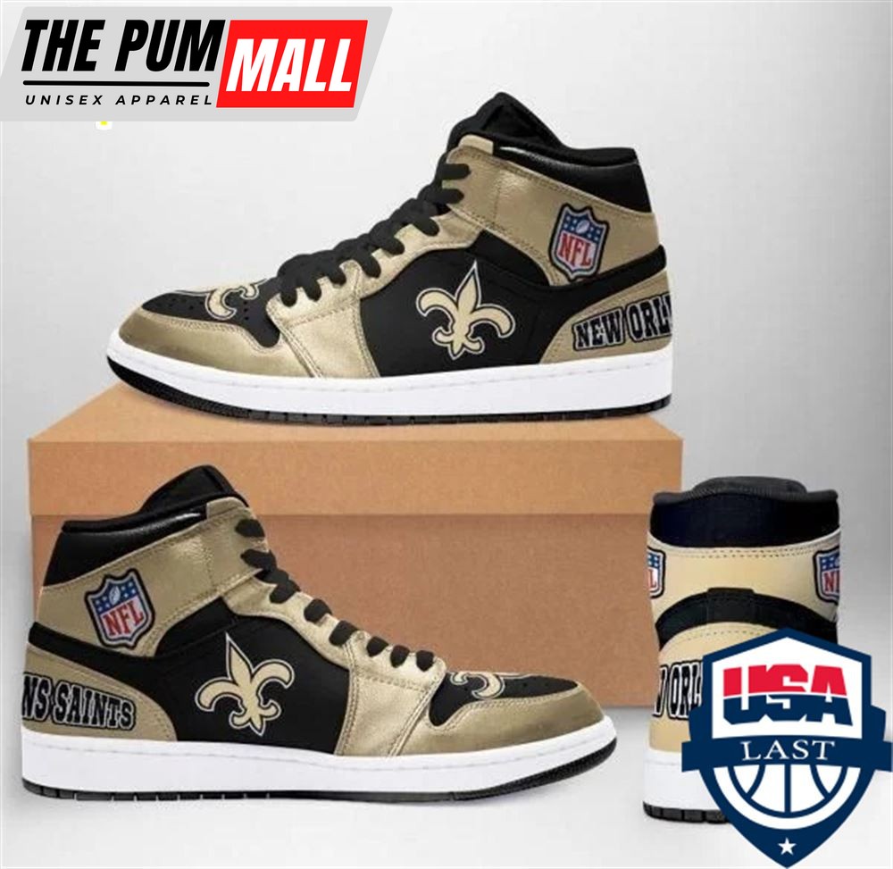 NFL New Orleans Saints Golden Black Logo Air Jd 1 High Sneakers