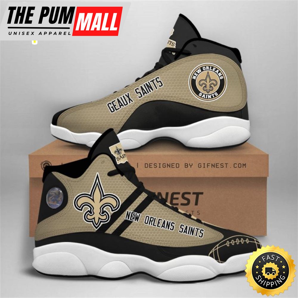NFL New Orleans Saints Golden Black Stripes Air Jd 13 Shoes
