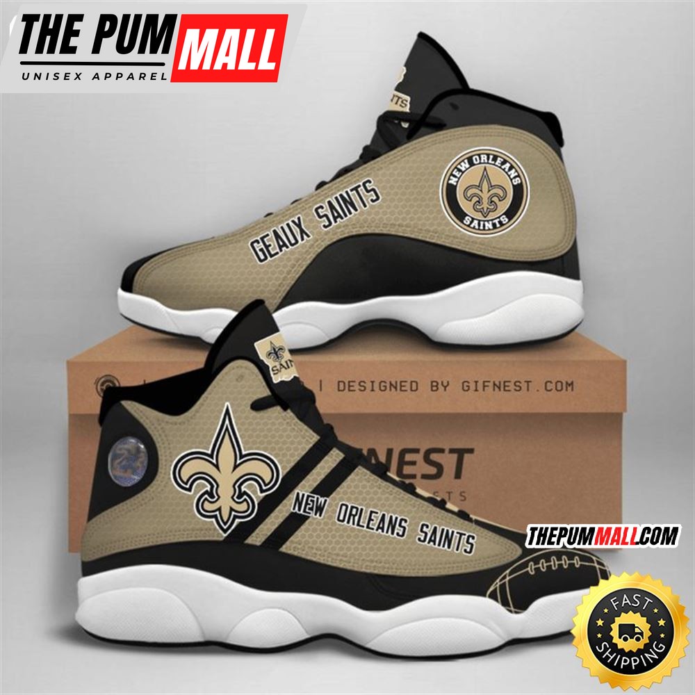 NFL New Orleans Saints Golden Black Stripes Air Jd 13 Shoes