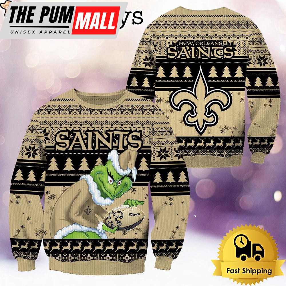 NFL New Orleans Saints Grinch Custom Name Ugly Christmas Sweater