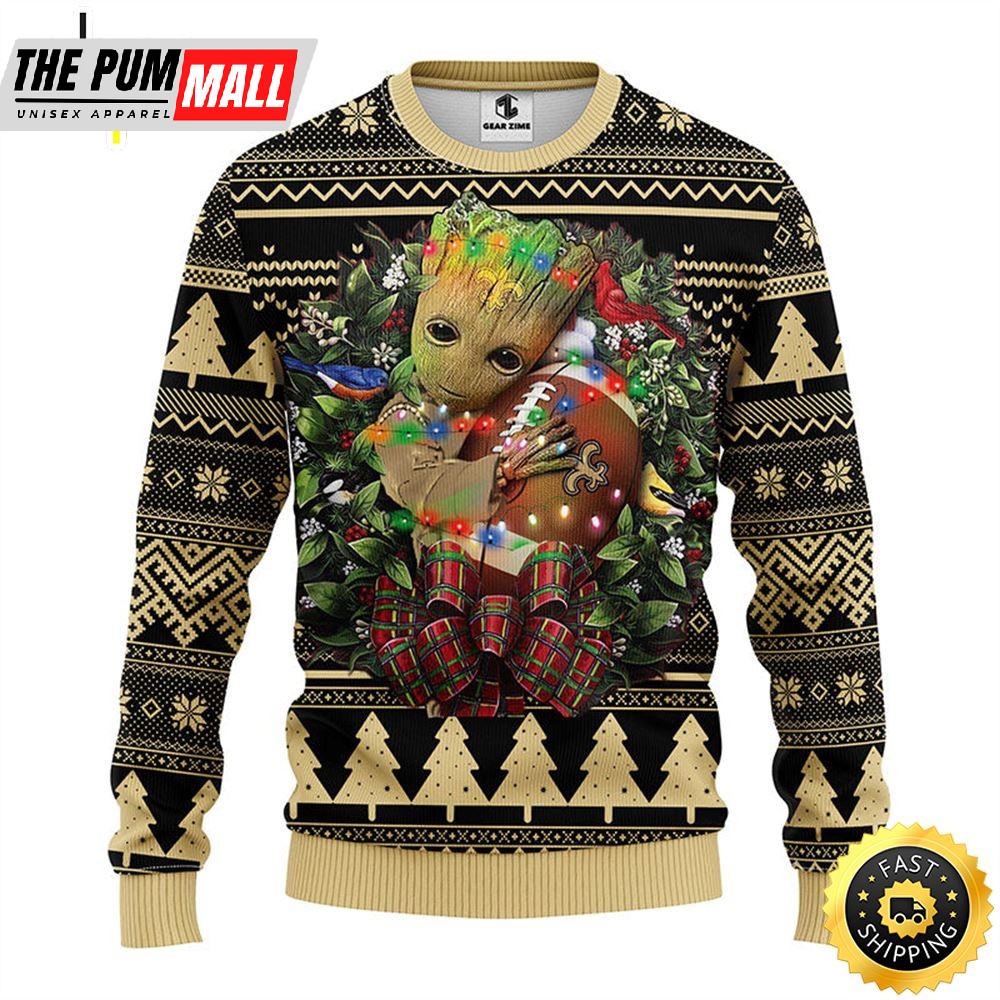 NFL New Orleans Saints Groot Hug Christmas Ugly Sweater