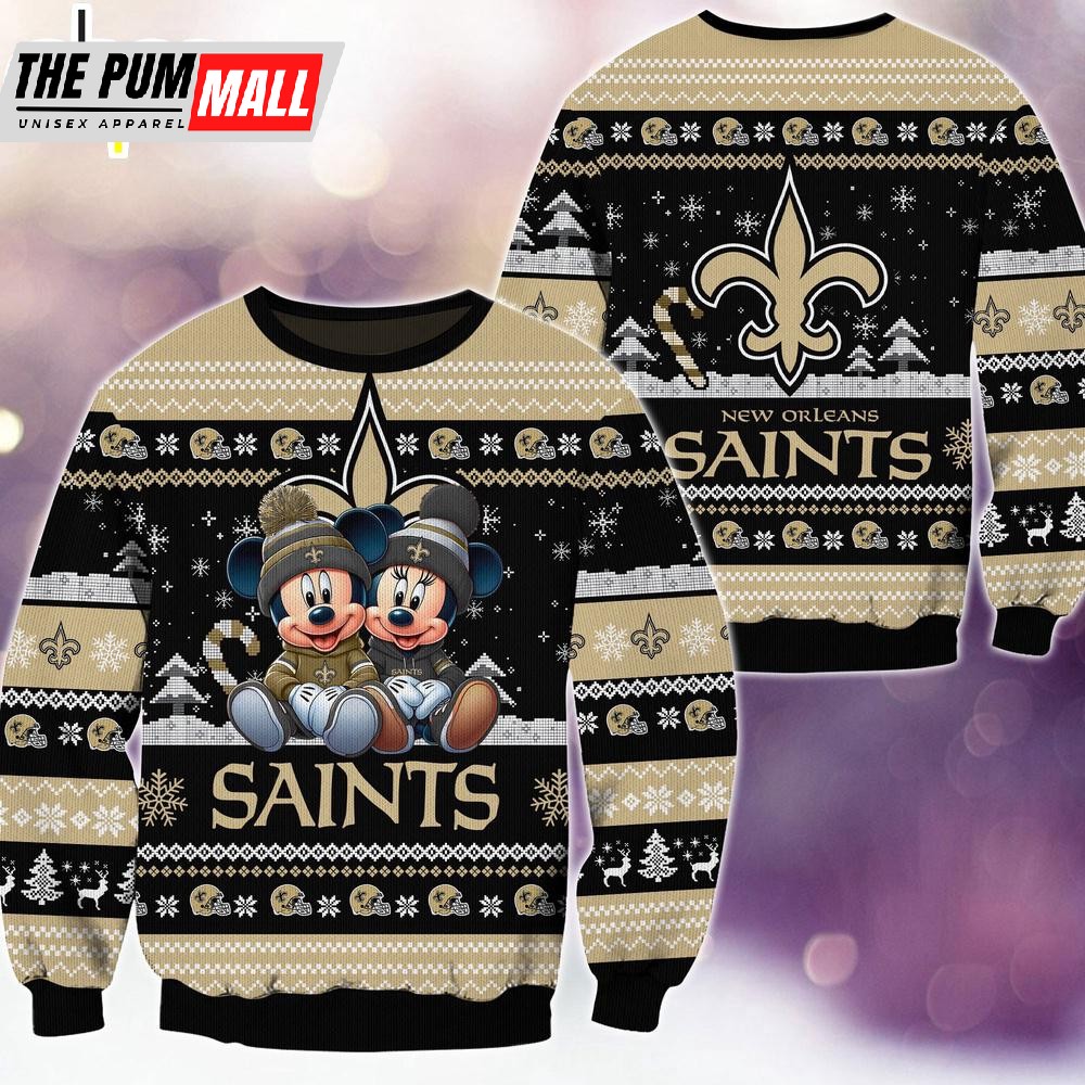 nfl-new-orleans-saints-mickey-and-minnie-cute-christmas-ugly-sweater-wxgb18vb NFL New Orleans Saints Mickey And Minnie Cute Christmas Ugly Sweater