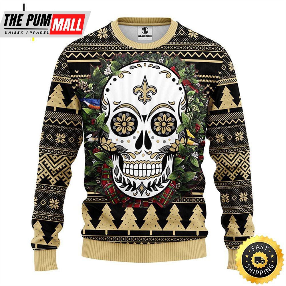 NFL New Orleans Saints Skull Flower Ugly Christmas Ugly Sweater