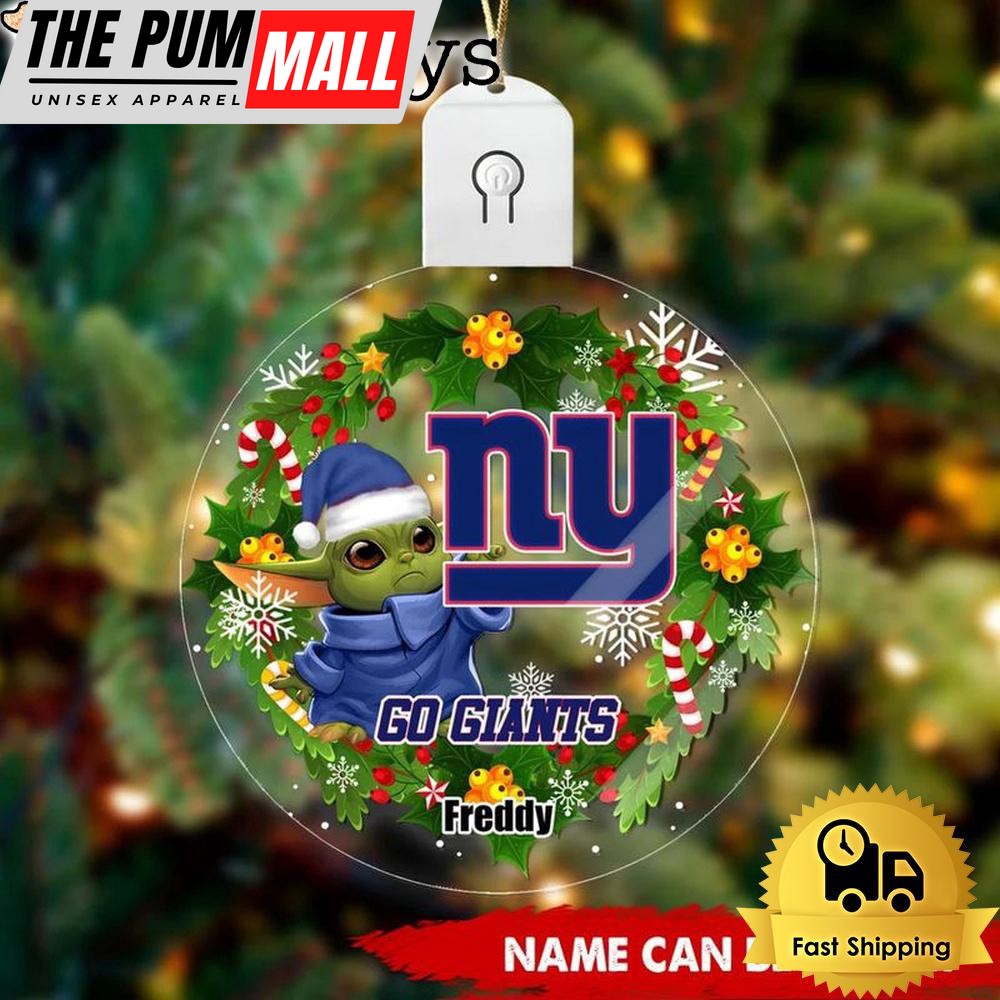 NFL New York Giants Baby Yoda Custom Circle Led Acrylic Ornament Limited Edition