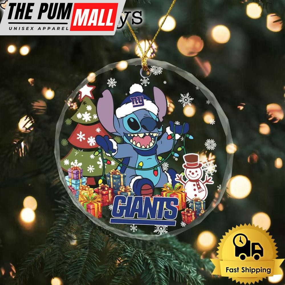 NFL New York Giants Cute Stitch Christmas Crystal Glass Ornament Limited Edition
