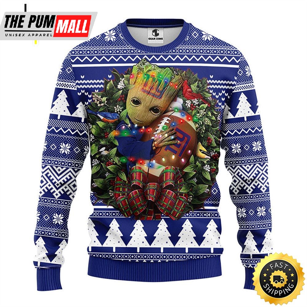 NFL New York Giants Groot Hug Christmas Ugly Sweater
