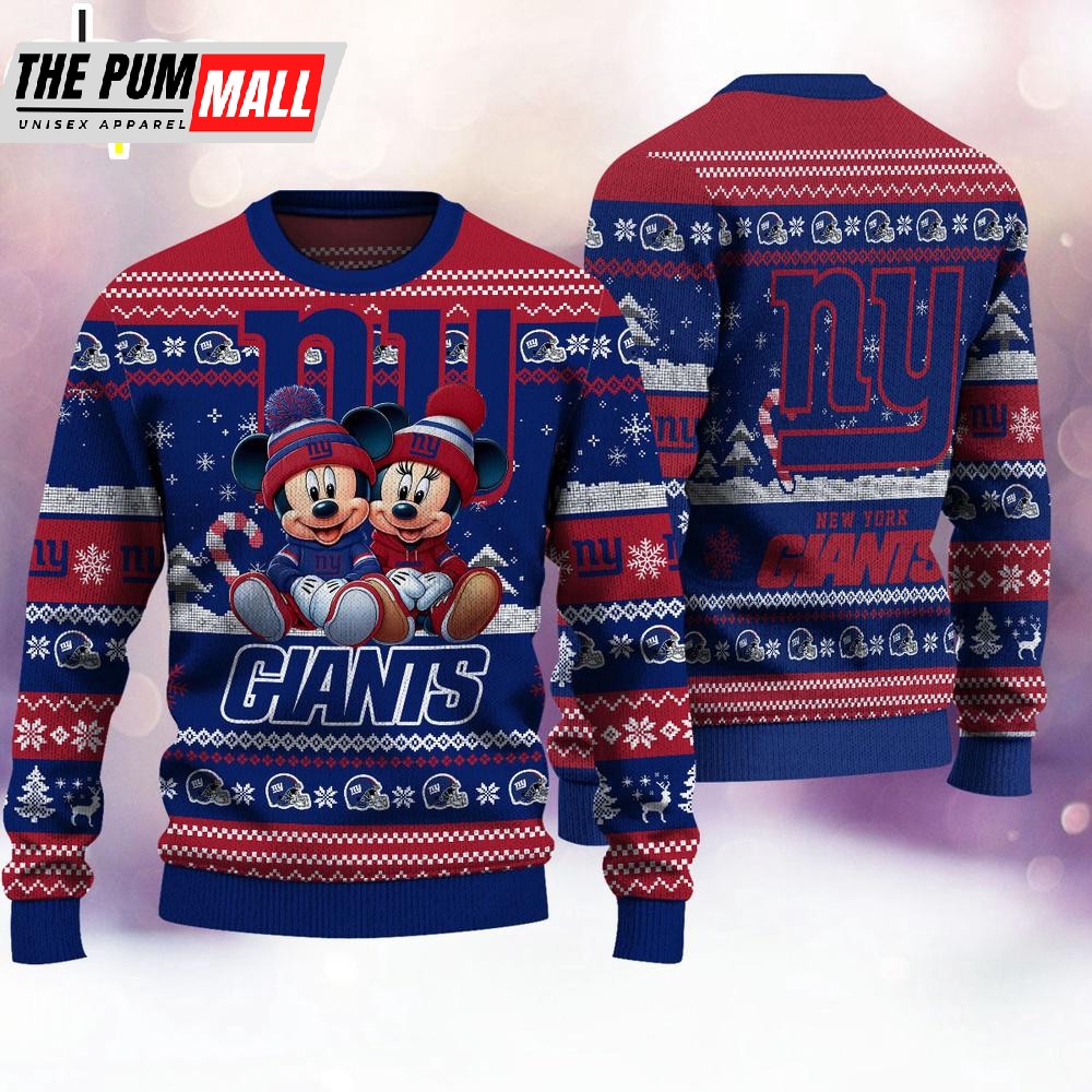 NFL New York Giants Mickey And Minnie Cute Christmas Ugly Sweater
