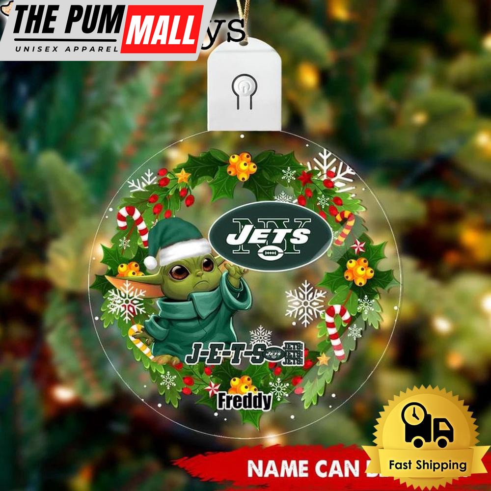 NFL New York Jets Baby Yoda Custom Circle Led Acrylic Ornament Limited Edition