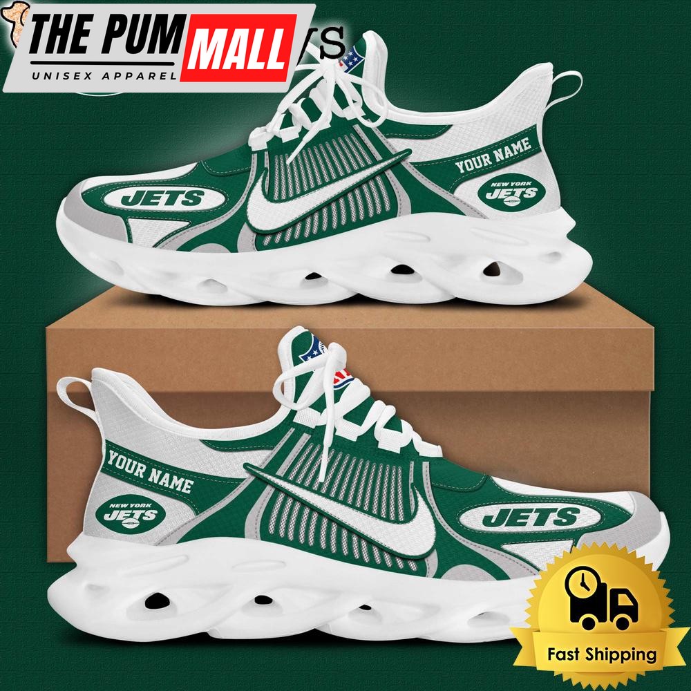 NFL New York Jets Blue White Stripes Logo Custom Clunky Max Soul Shoes