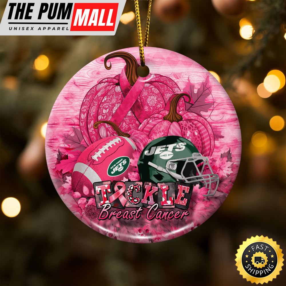 NFL New York Jets Breast Cancer And Sport Team Ceramic Ornament Limited Edition