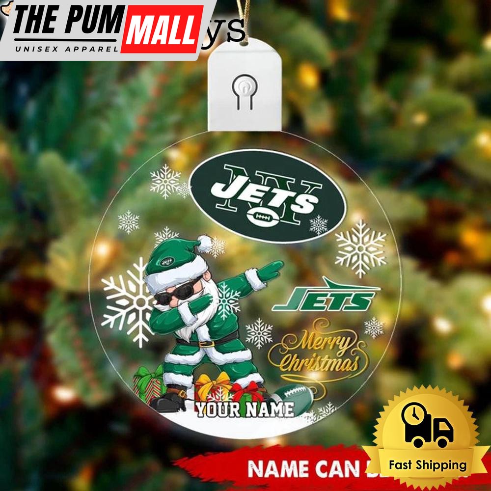 NFL New York Jets Dabbing Santa Custom Circle Led Acrylic Ornament Limited Edition