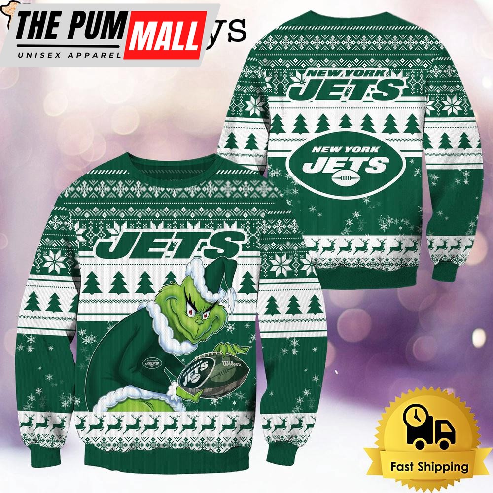 NFL New York Jets Grinch Custom Name Ugly Christmas Sweater