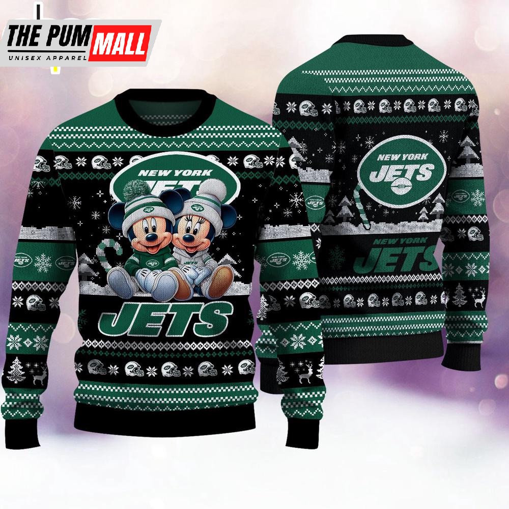 NFL New York Jets Mickey And Minnie Cute Christmas Ugly Sweater
