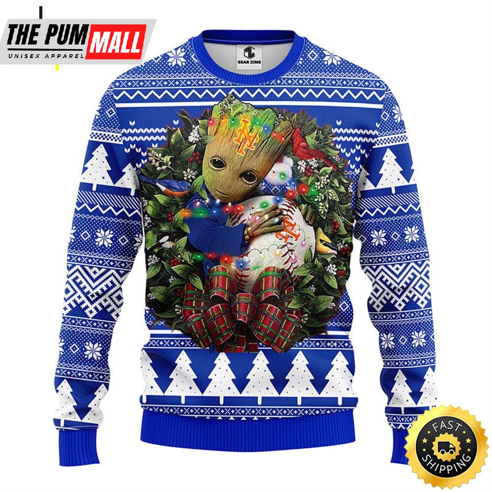 NFL New York Mets Groot Hug Christmas Ugly Sweater