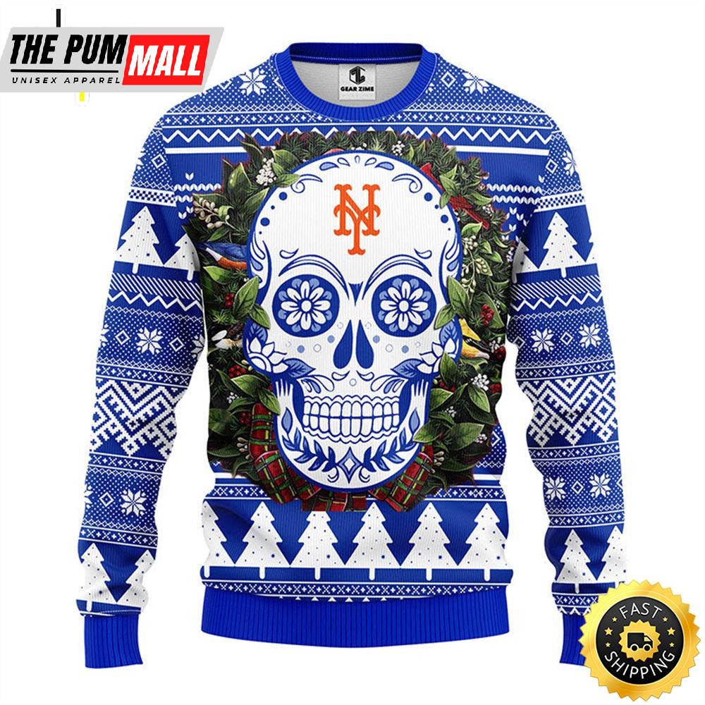 NFL New York Mets Skull Flower Ugly Christmas Ugly Sweater
