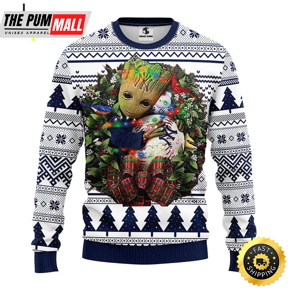 NFL New York Yankees Groot Hug Christmas Ugly Sweater
