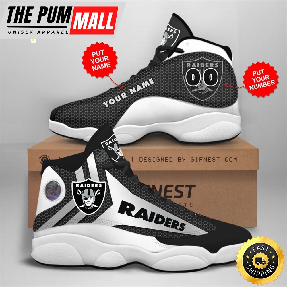 NFL Oakland Raiders Custom Name Number Air Jd 13 Shoes V1