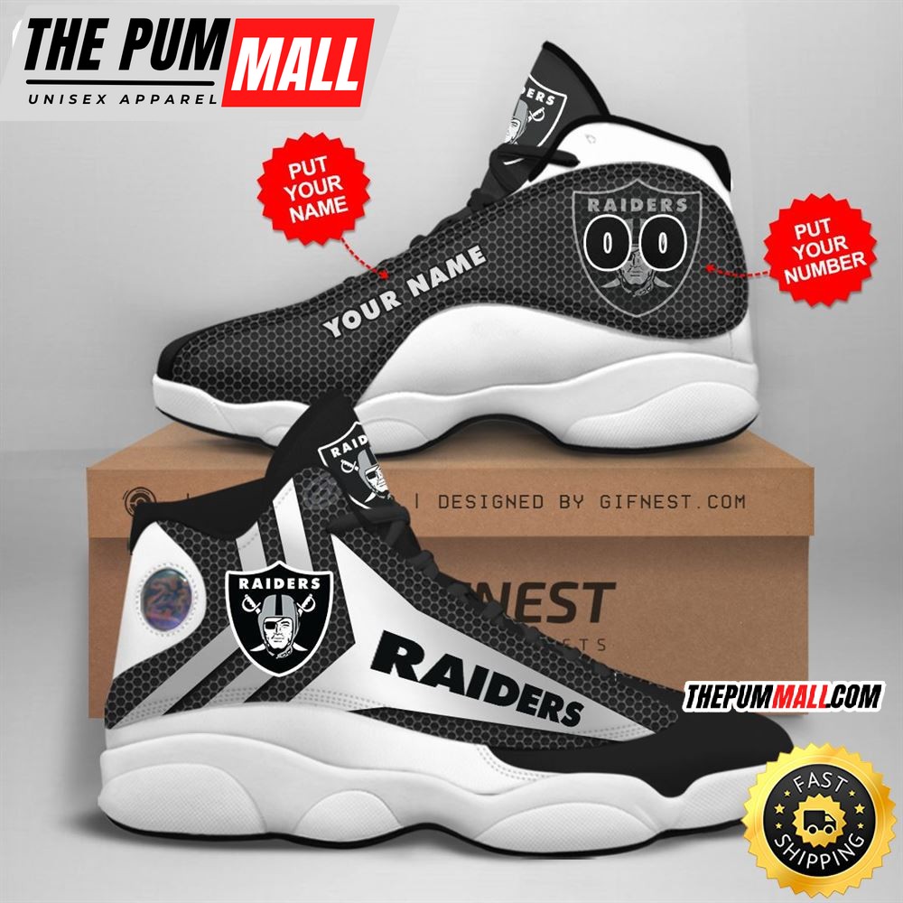 NFL Oakland Raiders Custom Name Number Air Jd 13 Shoes V1