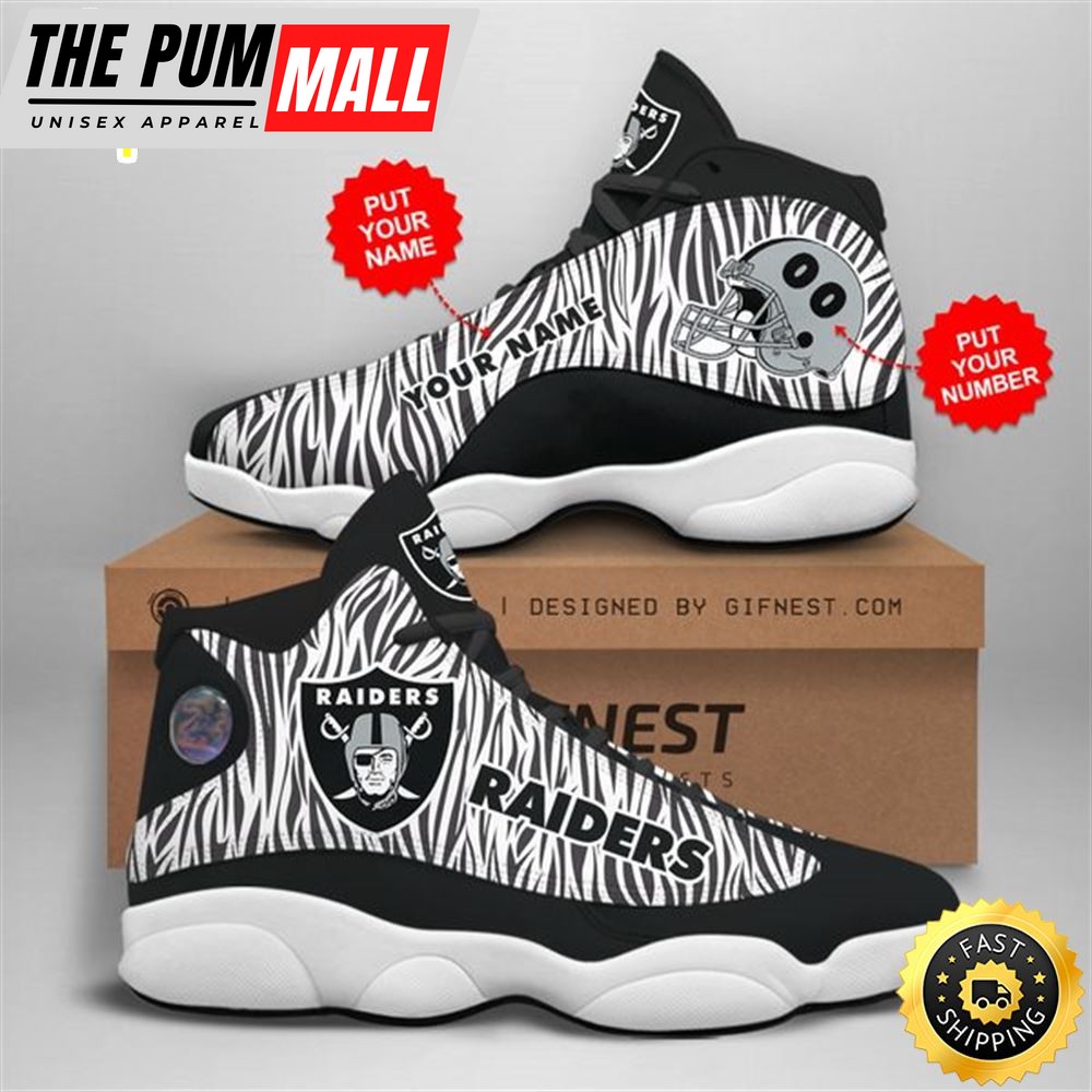 NFL Oakland Raiders Custom Name Number Air Jd 13 Shoes V2