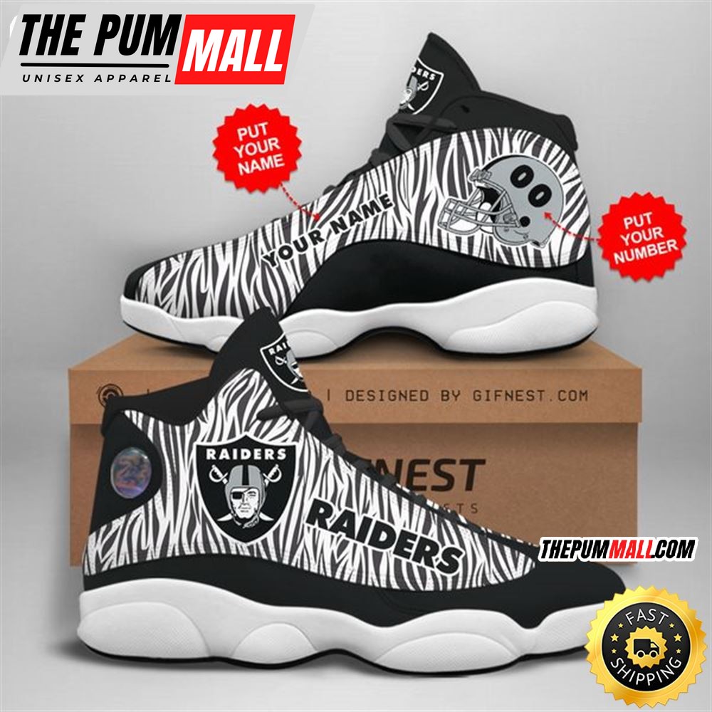 NFL Oakland Raiders Custom Name Number Air Jd 13 Shoes V2