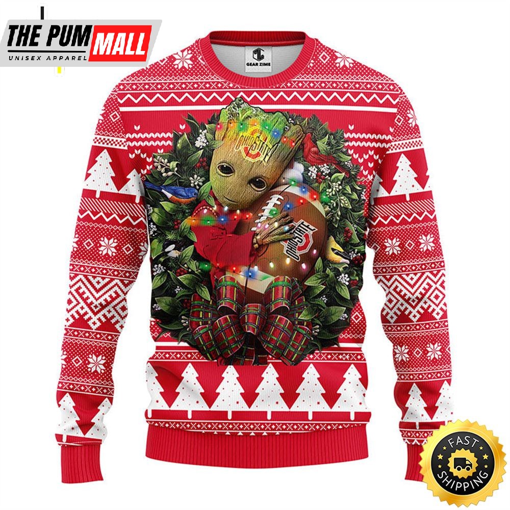 NFL Ohio State Buckeyes Groot Hug Christmas Ugly Sweater