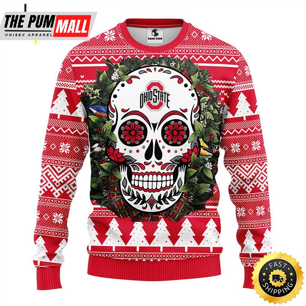 NFL Ohio State Buckeyes Skull Flower Ugly Christmas Ugly Sweater