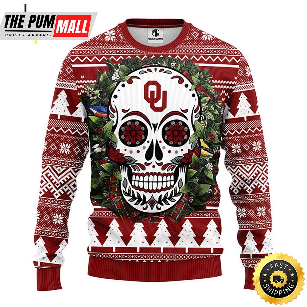 NFL Oklahoma Sooners Skull Flower Ugly Christmas Ugly Sweater