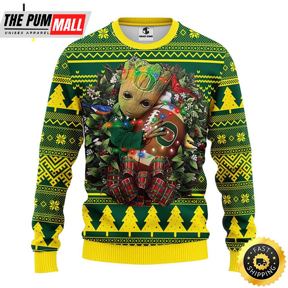 NFL Oregon Ducks Groot Hug Christmas Ugly Sweater