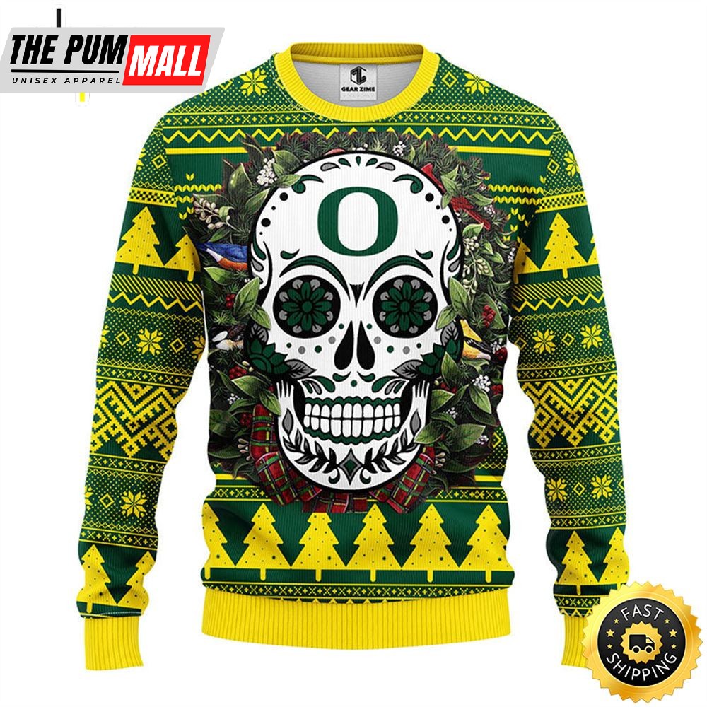 NFL Oregon Ducks Skull Flower Ugly Christmas Ugly Sweater