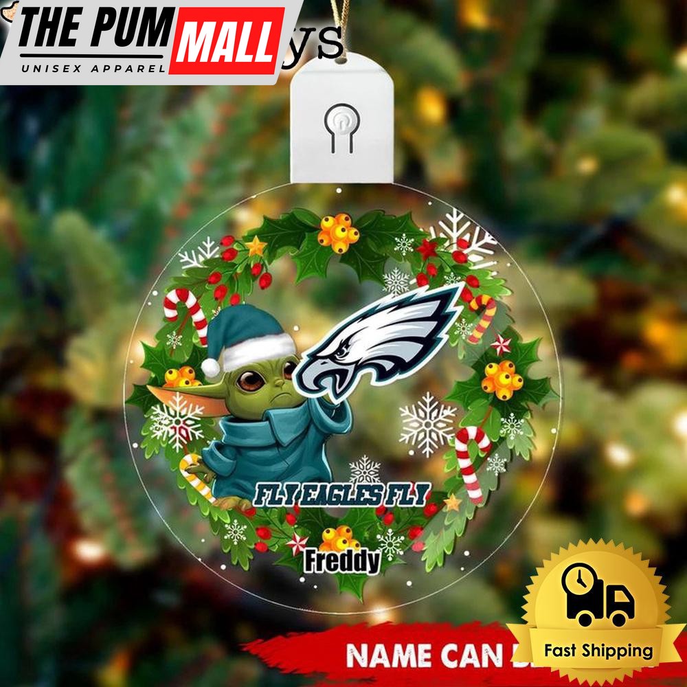 NFL Philadelphia Eagles Baby Yoda Custom Circle Led Acrylic Ornament Limited Edition