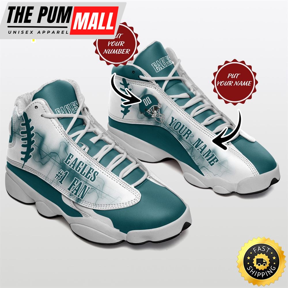 NFL Philadelphia Eagles Custom Name Number Air Jd 13 Shoes #1 Fan